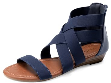 DREAM PAIRS Elastic Strappy Flats Sandals Womens Open Toe Summer Beach Low Wedges Shoes ELASTICA8 | Elastic Crisscross Straps, Back Zipper for Easy on/off, Lightweight Anti-slip Classic Sandals