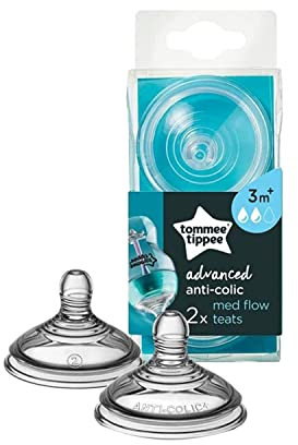 Tommee Tippee Advanced Anti-Colic Baby Bottle Teats, Breast-Like, Soft Silicone, Medium Flow, 3m+, Pack of 2