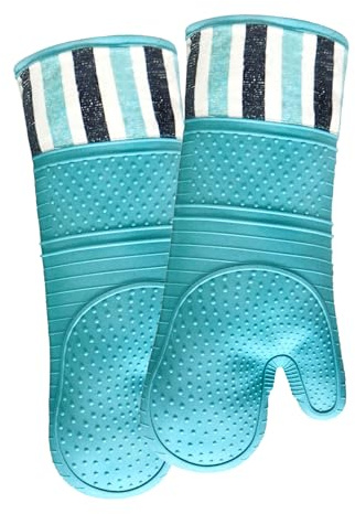 RED LMLDETA Heat Resistant 550 Degree Oven mitt, Silicone Oven Hot Mitts - 1 Pair, Extra Long Professional Baking Oven Gloves - Food Safe,Pot Holders Cooking,Grilling,Kitchen (Blue Mittens)