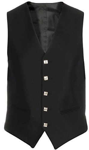 The Scotland Kilt Company Men's Scottish Premium Wedding Argyle 5 Button Waistcoat in Black - Smart Casual, Sleeveless Suit Vest - 44 Regular