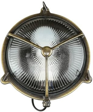 Licht-Erlebnisse Außenwandleuchte Messing Glas in Antik IP64 Garten Haus Ø21 cm E27 rund Maritim Rustikal Schiffsleuchte Außenleuchte Balkon KARPAHTOS