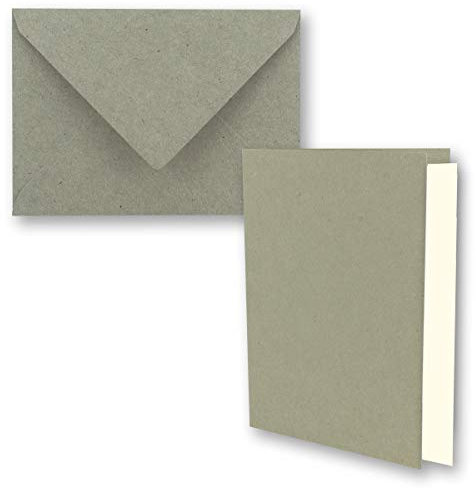 NEUSER PAPIER 10x graues Vintage Kraftpapier Falt-Karten Set mit Umschlägen und Einlegern DIN A6-10,5 x 14,8 cm - grau - Recycling - blanko