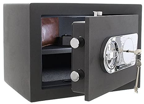 SafeHero Möbeltresor Klasse 1 EN 1143-1 Secureo Falcon 1 | H280xB370xT280 mm | 30 kg | Doppelbartschloss | Feuerfalz für Basis-Feuerschutz | Platz für 2 Ordner