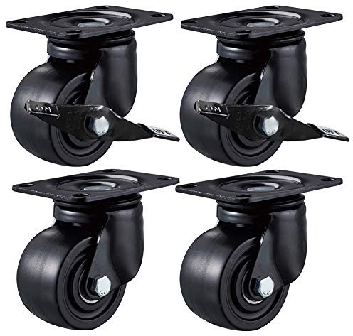 Schwerlastrollen 50 mm / 2,5 zoll / 75 mm Lenkrollen mit Bremse 750kg Plattenrollen Leise Nylon Industrierollen für Wagen Fabrik Werkbank Möbel 4 Stück - Schraube