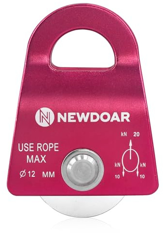 NewDoar Certificado CE, 20KN/4500lb, Micro polea única móvil, Cuerda máxima de 1/2'' para Escalada, Levantamiento de Rescate, Enganche-Rojo 1 Pieza