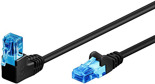 goobay Cable de Red (Cat. 6A, Conector de 90 Grados, Ethernet, Playstation, Xbox, Cable LAN, DSL, U/UTP, RJ45), Color Negro - 51529