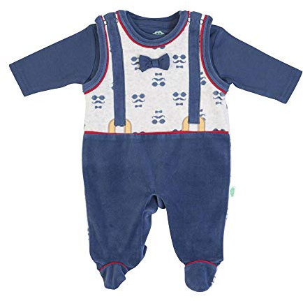Tutina Neonato 0-3 Mesi Maschio ciniglia Salopette e Maglia Blu (0 Mesi(50 cm))