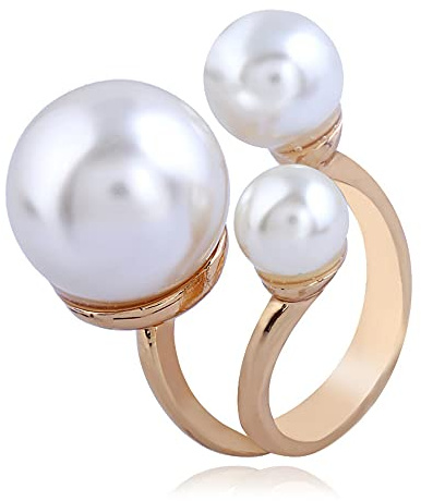 Anillo de perlas de concha para mujeres y niñas con perlas blancas de imitación, banda abierta, expandible, ajustable, hipoalergénico, ajuste cómodo, joyería delicada de compromiso, regalo de boda