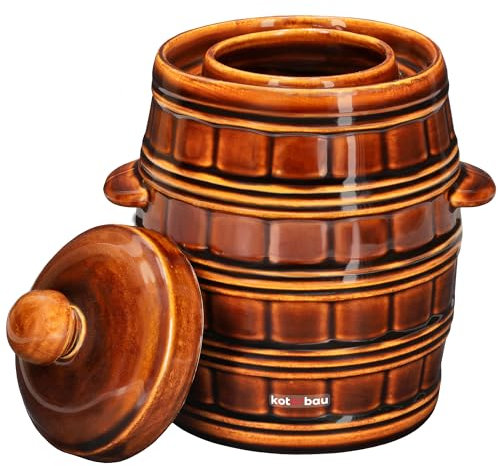 KOTARBAU® Pentola per fermentazione in gres porcellanato, 3,2 l, cetriolo, con coperchio, in ceramica, ermetico, in ceramica, marrone