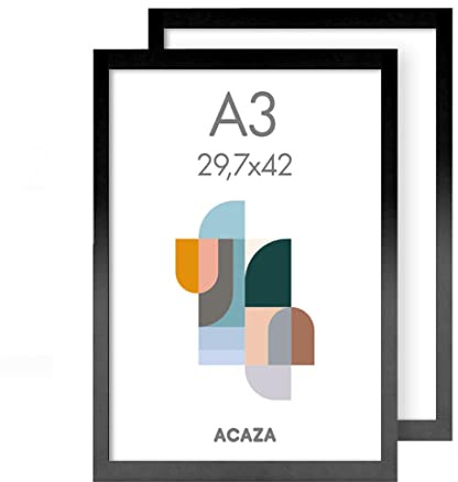 ACAZA A3 Bilderrahmen 29,7x42 cm 2-er Set Schwarz, MDF Holz mit bruchsicherem Acrylglas, für Photos, Poster und Puzzles, Wandmontage, Hoch- und Querformat