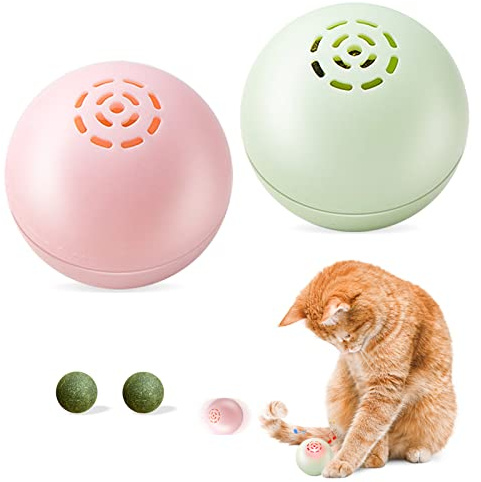 JJW Pet Training Spielzeug, 2 Pcs Katzenball mit LED-Licht, Tierrufe Simulieren, Jeder mit Einer Katzenminzekugel,Katzenspielzeug