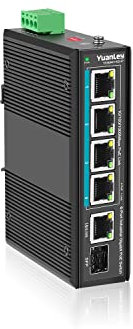 YuanLey 4 Porte Industriale Gigabit Poe DIN-Rail Switch, 4 Porte Poe+ 1000Mbps, 1 Uplink Gigabit, 1 SFP Porta, IEEE802.3af/at 60W, Non Gestito, 16 Gbps capacità di Commutazione, IP40