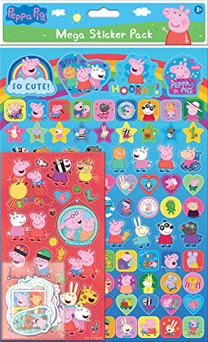 Pappersprojekt 01.70.22.031 Peppa Pig and Friends Mega Pack | Tre typer av klistermärken (rund 150 totalt) | Återanvändbar på icke-porösa ytor, blå/röd, 29,7 cm x 21 cm