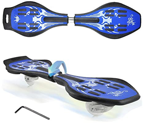 Profi Waveboard Kinder ab 8 Jahre, Street Snakeboard Waveboards mit Leuchtrollen, Skateboard für Erwachsene, Kinder und Jugendliche, 87,5 x 22,5 cm, Blau