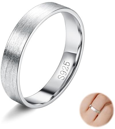 Diamday 925 Sterling Silber Ring für Damen Herren Silber Gebürstet und Mattiert Ehering Schlicht Einfach Hochzeitsring Verlobungsring Trauringe Fingerring Comfort Fit 4mm 52