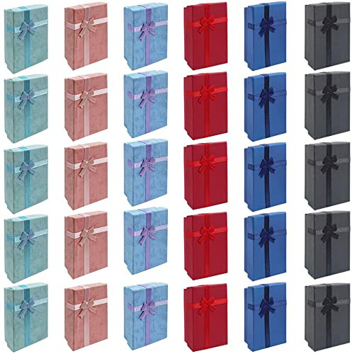 Scatole Regalo,30 Pcs Scatola Regalo con Coperchio Set Scatola Cartone con Coperchio con Fiocco ed Inserto Tessuto,Per Orecchini, Collane, Bracciali ed Anelli