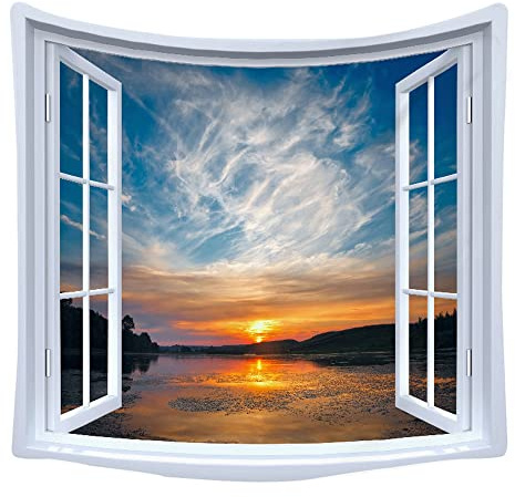 Tapiz de pared de paisaje, tapiz de bosque natural, tapiz de montaña, para decoración de interiores y exteriores, tamaño grande, 59 x 59 pulgadas de largo (orquídea atardecer)