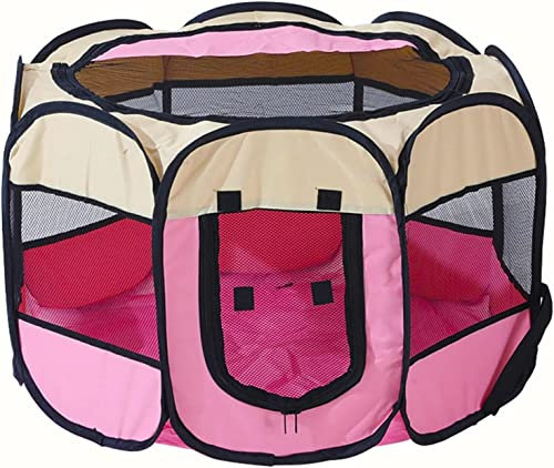 Sicherheitszaun für Haustiere,Achteckiger Oxford-Stoff,Hundekäfig Katzennest Faltbar Tragbarer Hundezaun, für Park,Strand und Drinnen und Draußen (Color : Pink, Size : Large)
