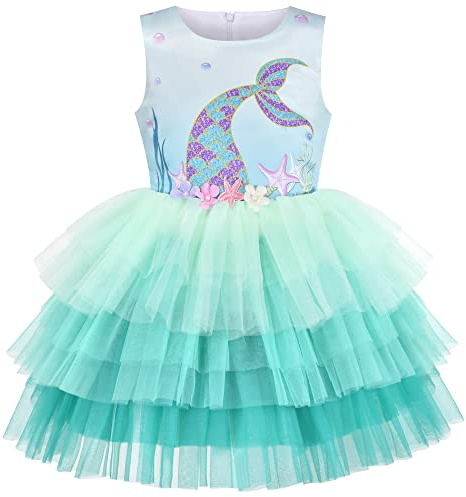 Sunny Fashion Vestido para niña Cumpleaños Princesa Volante Fruncido Pastel Globo Impresión 3-10 años