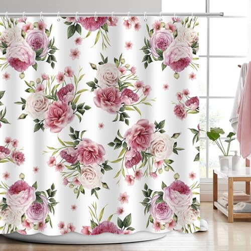 APROPHIC Duschvorhang 180x180 Duschvorhänge Rose Badevorhang Blumen für Badezimmer Duschvorhänge Badewanne Pflanzen Duschvorhang Textil mit 12 Haken