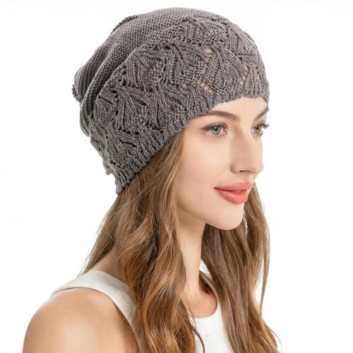 ZLYC Damen Sommer Strickmützen Handstricken Häkelmütze Vintage Beanie Mütze