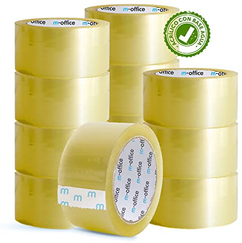 m-office Cinta Adhesiva Transparente, Cinta de Embalar Adhesiva para Embalaje de Cajas, Envíos, Mudanzas y Manualidades, Precinto Transparente Seguro y Resistente (36mmx66m, x12)
