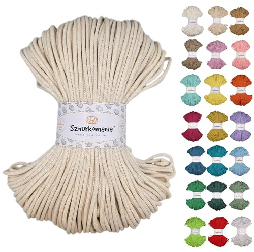 Sznurkomania, Geflochtene Baumwollkordel 3mm 100m, 46 Farben, Häkelkordel, Makramee Kordel, Makramee Garn, Premium Garn, Makramee Seil, (Hell beige)