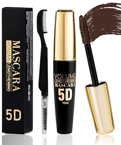 5D Mascara Volume et Longueur Marron, Mascara Waterproof Extension de Cils | Effet Faux Cils et Longue Tenue, avec une Définition Précise, Not Blooming Lashes Thick Curling Maquillage pour Femmes