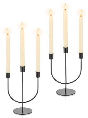 Romadedi Bougeoir Chandelier Noir 3 Branches - Moderne Support Bougie Candelabre À 3 Bras pour Centre De Table Mariage Decoration Candle Holder pour Deco Maison Anniversaire Noël Cheminée Halloween