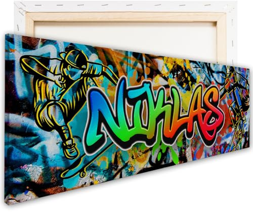 tjapalo® vz5 Neon Leinwandbild Graffiti Bild mit Namen personalisiert Wandbild Kinderzimmer Bild jugendzimmer Wandbilder Kinderzimmer Name Bilder für Teenager Neonbilder, Größen Name: B90xH30cm