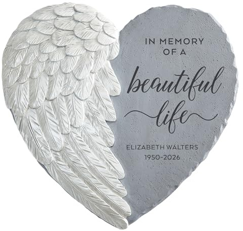 Let's Make Memories Personalized Memorial Garden Stone - Sympathy - Loss of Loved One - Condolences - Indoor/Outdoor - Durable Resin - 3D Iridescent Wing - Beautiful Life