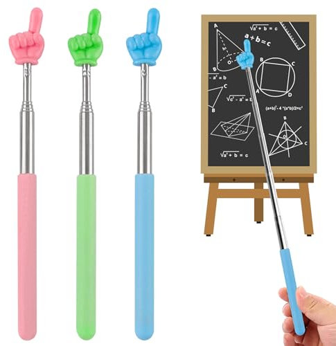CoguZed Ausziehbarer Zeigerstab für Klassenzimmer, ausziehbarer Zeigerstab, ideal für Lehrer, Kinder, Teleskop-Handzeiger, 3 Stück in Blau, Rosa, Grün