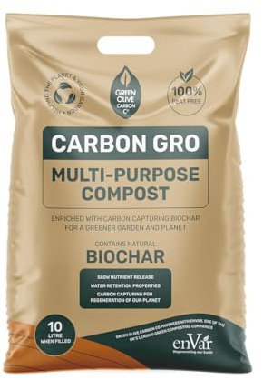 Carbon Gro 10L Bag Multi Purpose Peat Free Compost with Added Carbon Capturing Biochar for Outdoor Plants & Soil for Indoor Plants - All Purpose Houseplant Potting Mix, Nutrient Rich Fertiliser