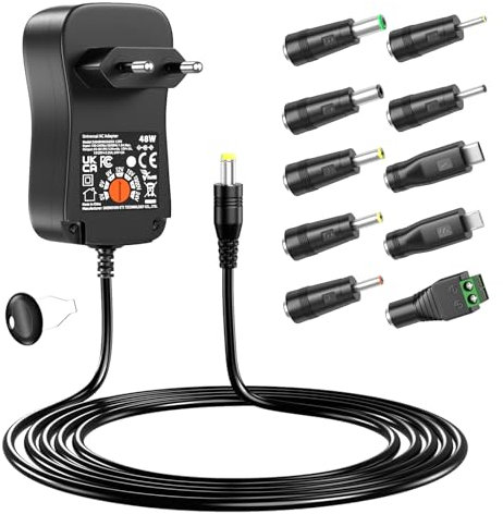 Basicvolt 48W Universal Netzteil AC DC 5V 6V 9V 12V 15V 19V 20V 24V Netzteil Adapter mit 10 DC Stecker für LED Streifen Haushalts Elektronik, 4000mA Max.