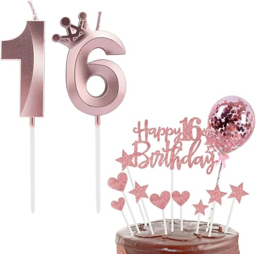 Bolosa Geburtstagskerzen Zahlen 16, 16 Geburtstag Mädchen Junge, Kerzen Geburtstag für Geburtstag Party, Hochzeiten, Firmenfeiern, Jubiläen, Birthday Candle Nummer 16/61