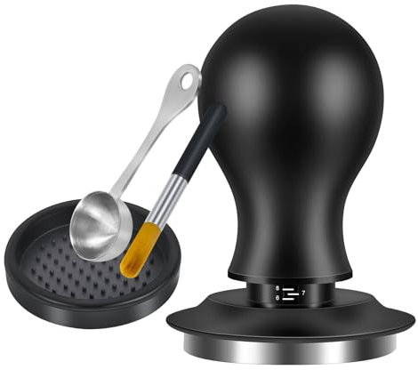 54mm Coffee Tamper, Coffee Hand Tamper Espresso Tampers Set with Spring Load, Mat and Cleaning Brush, Stainless Steel Flat Base for Portafilter Coffee Machine Barista Tool Accessories