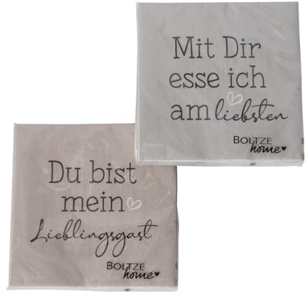 ReWu Servietten Lieblingsgast 2er-Set 40 Stück Papierservietten Schriftzug Beige Hellgrau Spruch Tischdekoration 16,5 x 16,5 cm