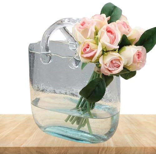 Vaso trasparente a di sacchetto, vaso trasparente soffiato a mano con bolle, acquario con composizione floreale e vaso di per la decorazione della casa