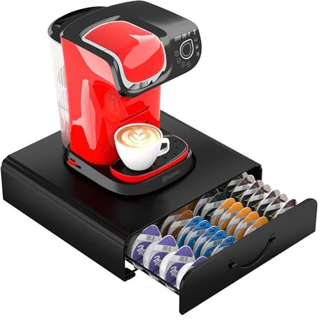HFHOME Coffee Capsule Drawer Compatible for Tassimo Max Capacity 64 Pods - Tassimo Stand & Pod Storage Drawer, Anti-vibration Design Coffee Station Organizer- Black