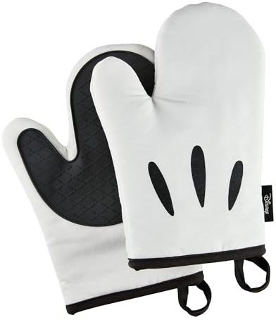 Prestige Disney Monochrome Mickey Mouse Oven Mitts Pair with Silicone Grip Pad, Oven Gloves Set of two 26 x 18cm, Black & White