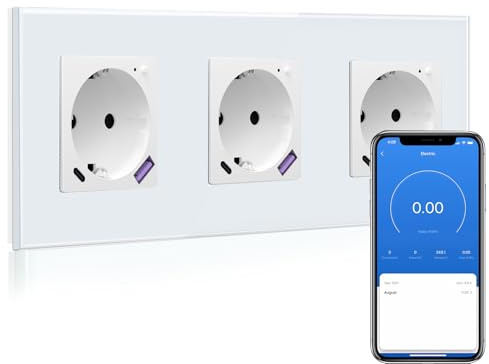 BSEED Wlan Schuko Steckdose mit USB C 20W Schnellladegerät,Smart Steckdose Unterputz mit Strommessung,Arbeit mit Alexa/Google Home,Stromzähler für Doppelsteckdose mit Smart Life App,2 Fach 157mm Gold