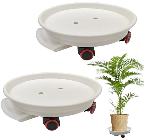 LYFJXX 2 Packs Plant Caddy with Wheels, Loading Capacity 110 lbs, 35cm Plant Stand Heavy Duty Plant Dolly with Water Container(White)