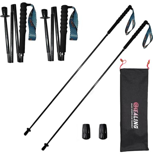 OKHEALING - Bastones de senderismo ultraligeros, plegables, juego de 2, fibra de carbono ultraligera, bastones de sendero con mango que absorbe la humedad, con bolsa de almacenamiento (120 cm)