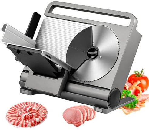Affettatrice Elettrica Domestica, Affettatrice Elettrica da 200 W con Lama Rimovibile in Acciaio Inossidabile da 190 mm, Affettatrice a Spessore Regolabile 0-15 mm, Protezione Blocco Bambini