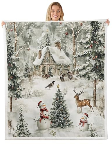 Loussiesd Weihnachten Decke 150x200cm Jungs Mädchen Weihnachtsbaum und Schneemann Kuscheldecke Ultra Weich Winter Flanell Fleecedecke Schneeflocke Wohndecke Weihnachten Couchdecke