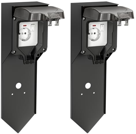 ledscom.de 2 prese da giardino a colonna POXO con picchetto a terra per esterni, IP65, singole, acciaio inox, nero, angolari, 40 cm
