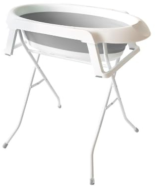 OHMG Baignoire bebe avec support 82cm,Baignoire pliable bébé transat de bain pour bebe,Antidérapant,Baignoire Ergonomique pour Bébé avec Support et Table à Langer