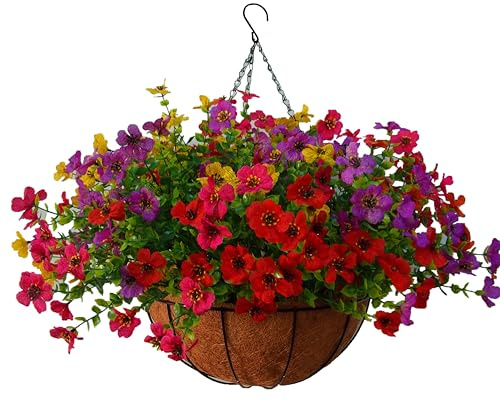Ikamazyeao Chain Basket Multicolored Artificial Flowers Ornament Wedding Holiday Home Decor Artificial Violet Flower (Orange, Yellow, Red, Purple) (12 Large)