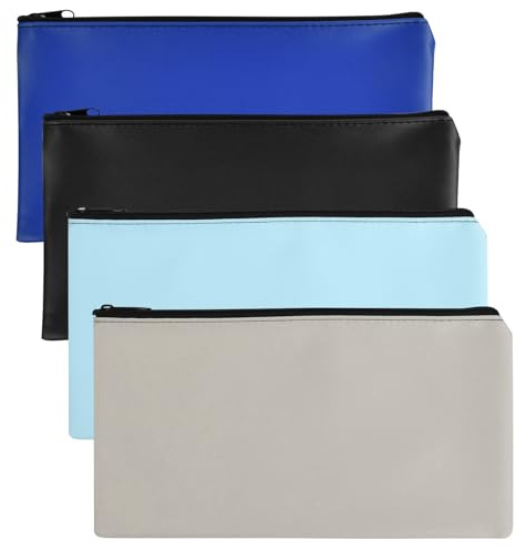4 Stück Geldtasche, Geld Mappe, Bankmappe Leder, PU Dokumententasche mit Reißverschluss, Banktaschen aus Kunstleder, Geldumschlag,Geldscheintasche für Schule Haushalt Geschäftlich, 28 x 15 cm