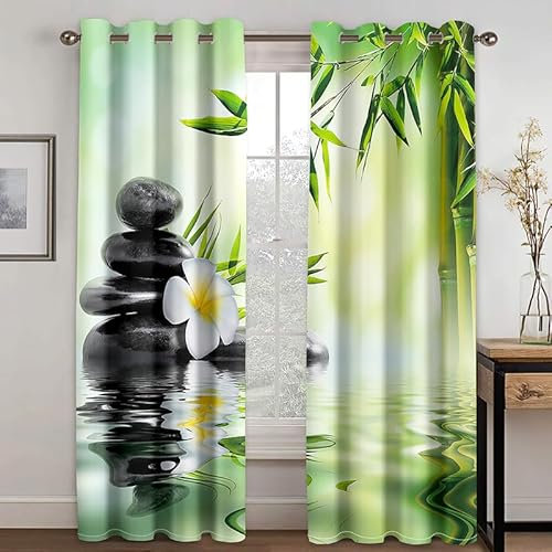 Rptidmv Vorhänge mit Ösen Zen Vorhang Blickdicht Verdunklungsvorhänge Thermovorhang Schallschutz - Wohnzimmer Schlafzimmer Büro Deko Garten 2er Set -140 x 245 cm (B x H)